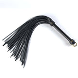 High-quality black leather flogger BDSM toy with a sturdy handle and multiple tails for versatile play.