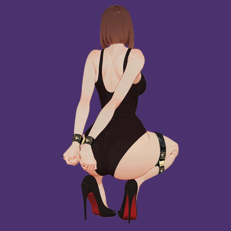 Illustration of a figure in bondage restraints, showcasing versatility and secure design against a purple backdrop.