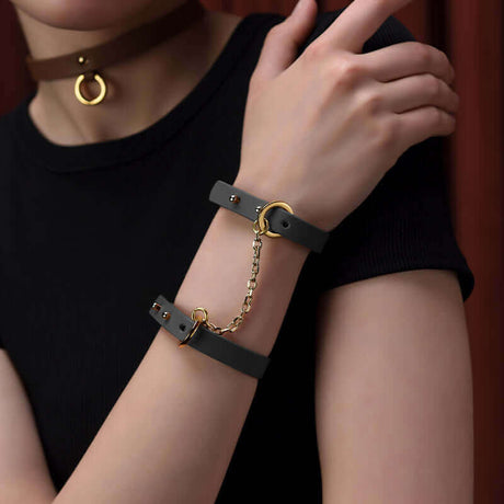 UPKO UPKO Luxury Italian Leather Thin Handcuff Bracelets - Black at $39.99