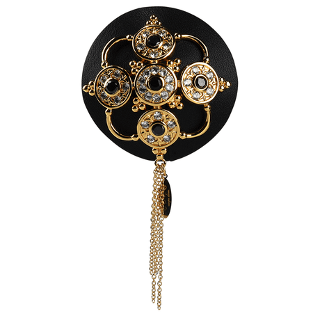 Baroque Leather Nippies by UPKO with rhinestones, zircon gems, and tassels on black leather for a luxurious and appealing look.