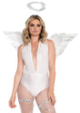 Leg Avenue 2 Piece Angel Costume Accessory Kit White featuring feather wings and marabou halo headband.