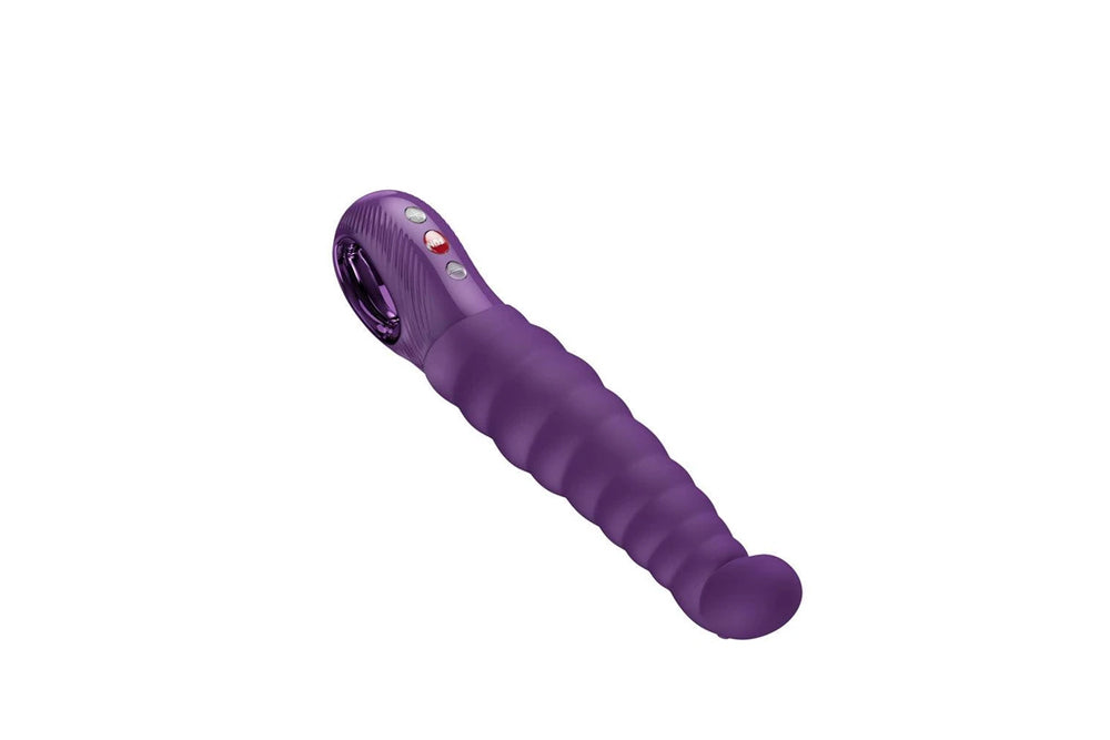 Fun Factory Patchy Paul G-Spot Vibrator Dark Violet with ribbed design and flexible shaft for deep vibrations.