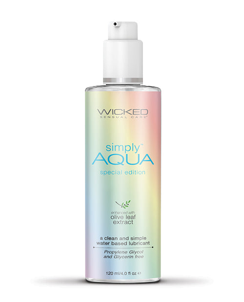 Wicked Simply Aqua Special Edition Water Based Lubricant 4 Oz bottle with a smooth and clean formula.