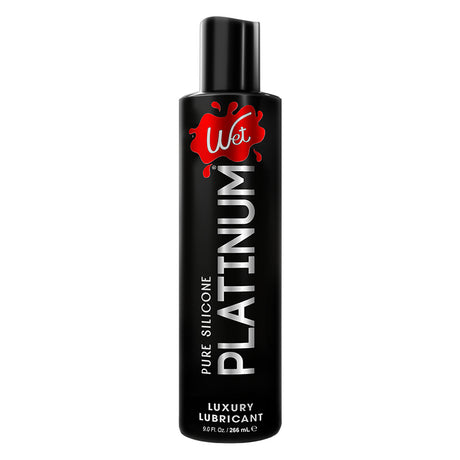 Wet Platinum Luxury Silicone Lubricant 9 Oz bottle with sleek design, premium silicone for smooth and long-lasting glide.