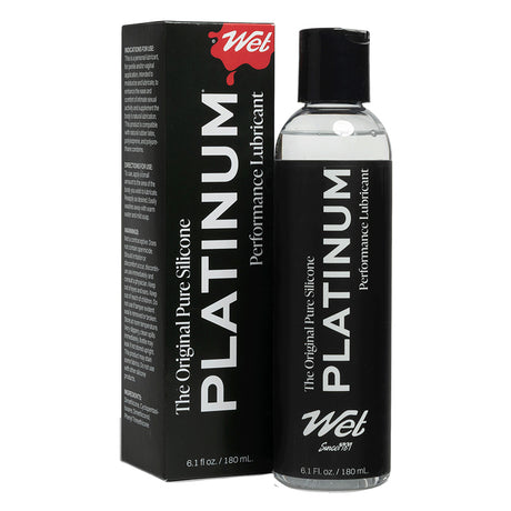 Wet Original Platinum Silicone-based Lubricant 6.1 Oz in a sleek bottle with packaging for performance enhancement.