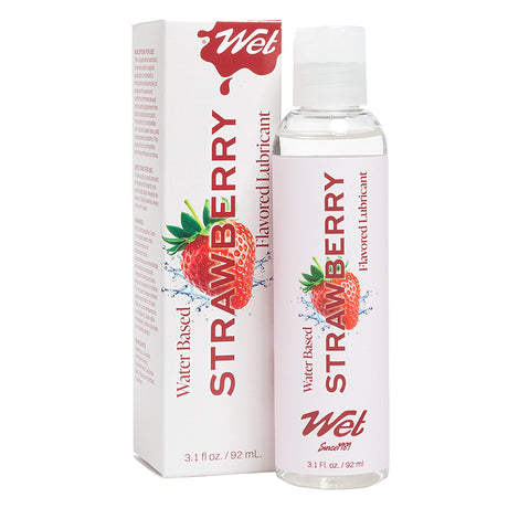 Wet Water-based Lubricant Strawberry 3.1 Oz with packaging, featuring smooth, flavored formula for intimate comfort.
