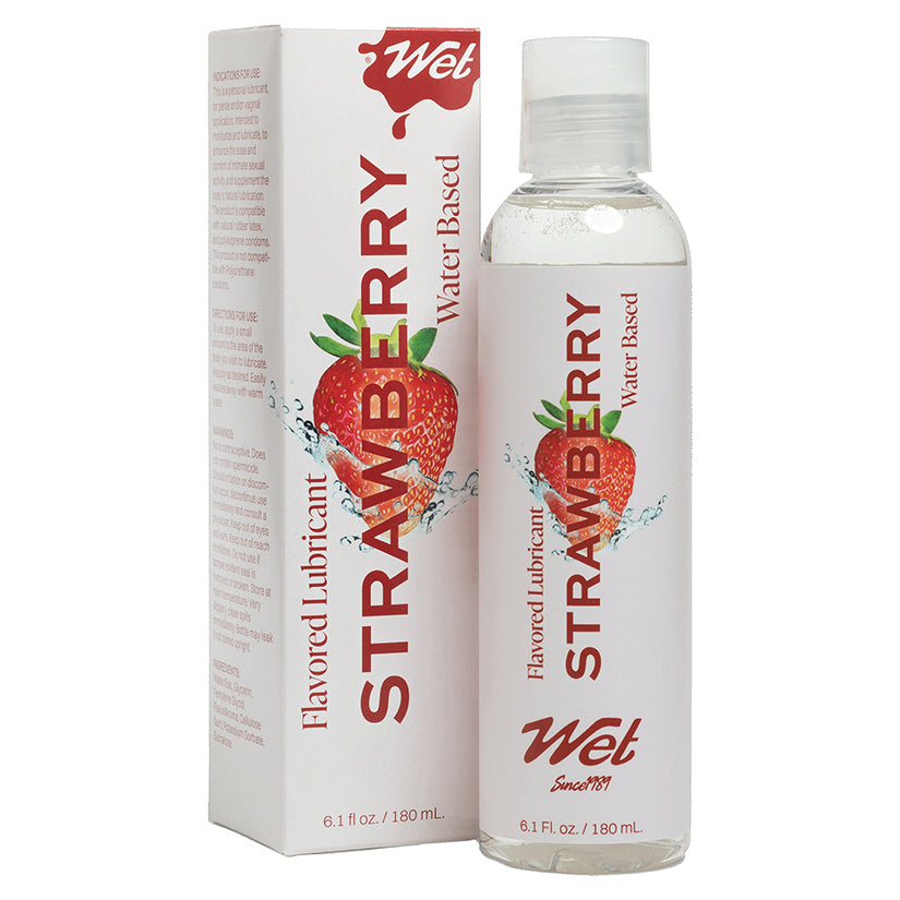 Wet Water-based Lubricant Strawberry 6.1 Oz bottle and packaging with strawberry graphic.