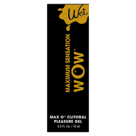 Wet Maximum Sensation Wow Clitoral Arousal Gel 0.5 Oz packaging displaying brand and product details.