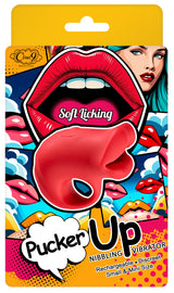 Pucker Up Lips With Ergonomic Finger Hold Vibrator Red packaging featuring playful lip design and nibbling vibrator by Cloud 9 Novelties.
