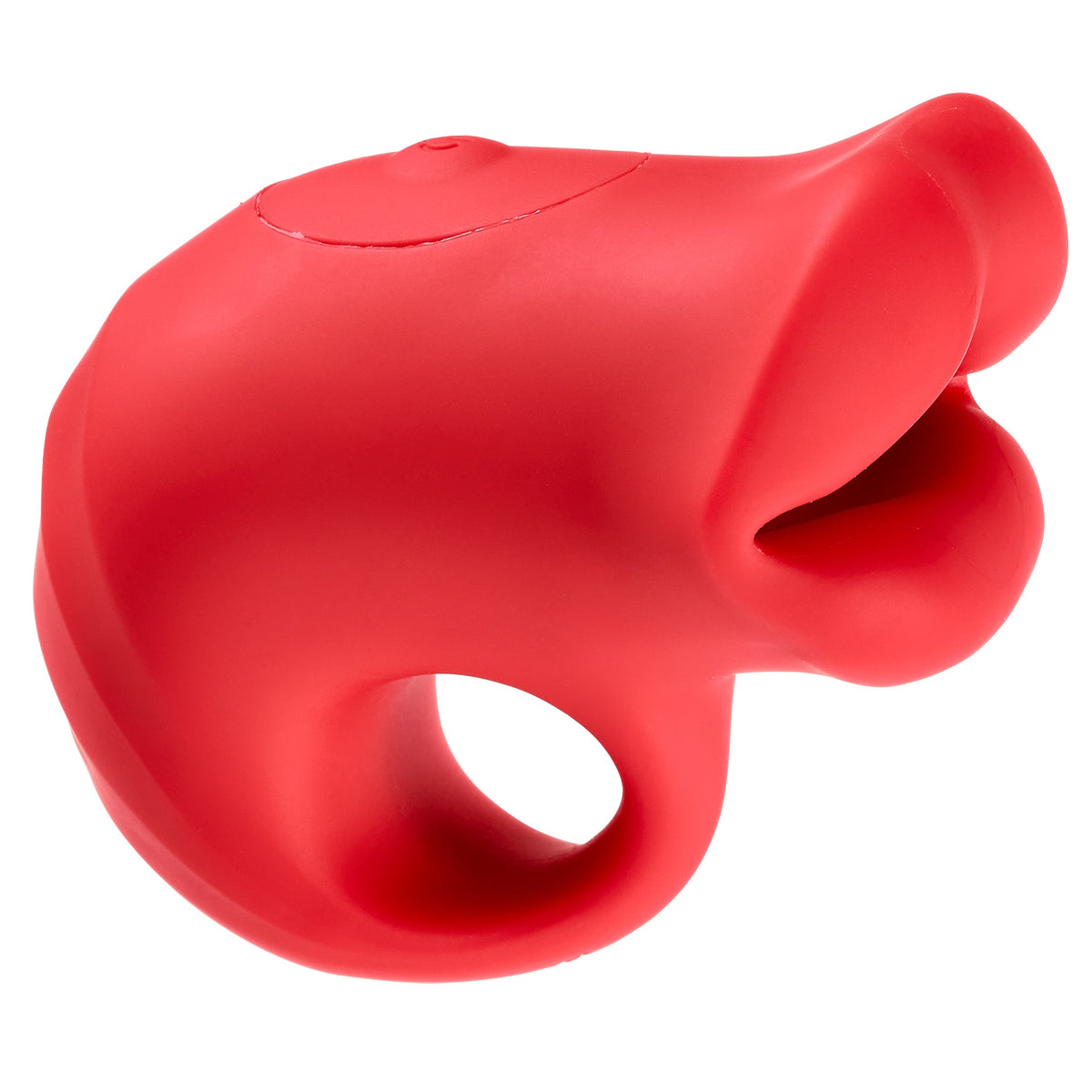 Pucker Up Lips With Ergonomic Finger Hold Vibrator Red features a playful lip design for clitoral stimulation.