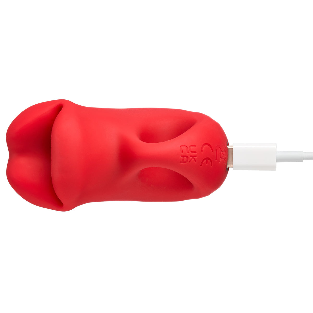Pucker Up Lips With Ergonomic Finger Hold Vibrator Red, playful lip-shaped clitoral vibrator by Cloud 9 Novelties.