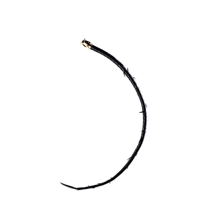 Luxury Italian leather whip with thorn pattern and rose ornament top handle, 33.5 inches long, from ZALO & UPKO Doll Designer Collection.