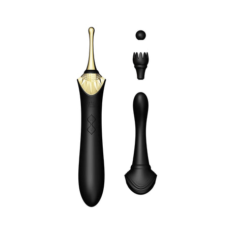 ZALO Bess Clitoral Massager Obsidian Black with attachments and innovative DirectPower technology for accurate stimulation.
