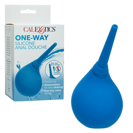 CalExotics One-Way Silicone Anal Douche Blue with flexible tip and one-way valve design for easy cleaning.