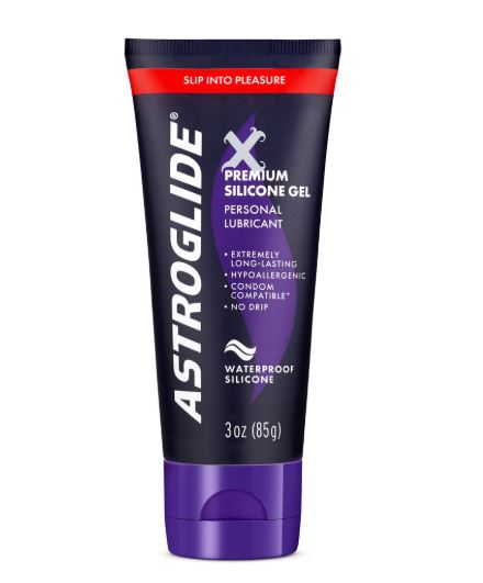 Astroglide X Premium Silicone Gel Lube 3 Oz tube, a luxurious silicone-based personal lubricant for long-lasting glide.