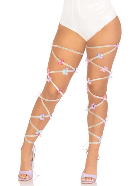 Leg Avenue Butterfly Leg Wraps One Size Multicolor with colorful butterfly appliques on legs