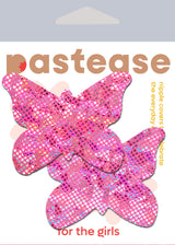 Pastease Butterfly Shattered Disco Ball Nipple Pasties Pink on packaging, showcasing sparkly butterfly design.