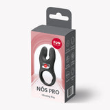 Fun Factory NOS Pro Vibrating Cock Ring Black packaging design showcasing its features and secure fit.