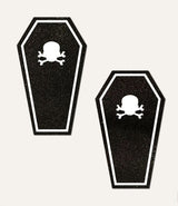 Pastease Coffin With Glow In The Dark Breast Pasties in black coffin design with skull and crossbones.