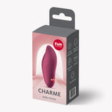 Fun Factory Charme Bullet Vibrator Wine Red packaging with product features on the box.