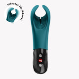 Fun Factory Manta Vibrating Masturbator Bottle Green with flexible wings for customized fit and powerful vibrations.