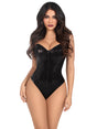 Leg Avenue Sequin Bodysuit Small Black featuring a glamorous black sequined design and sleek figure-hugging style.