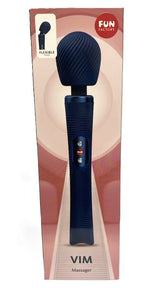 Fun Factory Vim Wand Massager Night Blue packaging with specifications and flexible design.