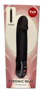 Fun Factory Stronic Real Thrusting Pulsator Black packaging showcasing its design and functionality for versatile pleasure.