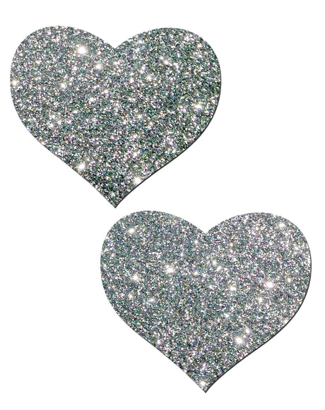 Pastease Hearts Silver Glitter Pasties in a glittery heart shape for fun and playful fashion.