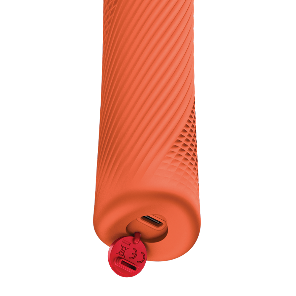 Close-up of Fun Factory Vim Wand Massager Orange showcasing the textured body and charging port.