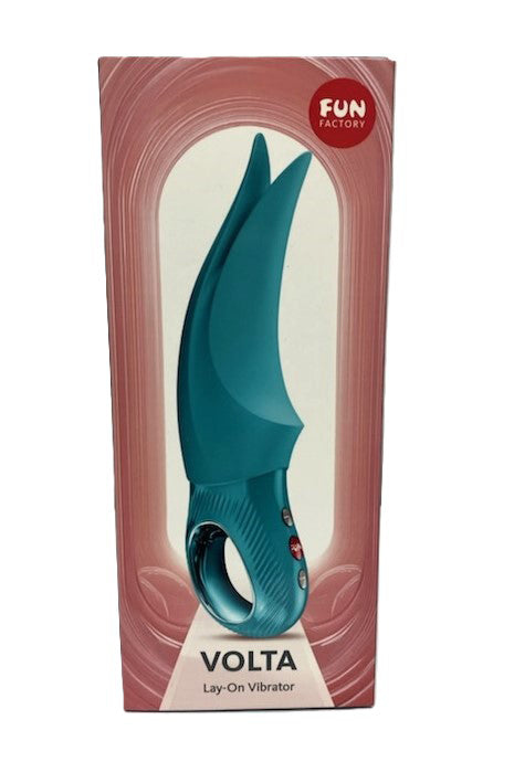 Fun Factory Volta Lay-on Vibrator Aquamarine in packaging, showcasing its unique design and features.