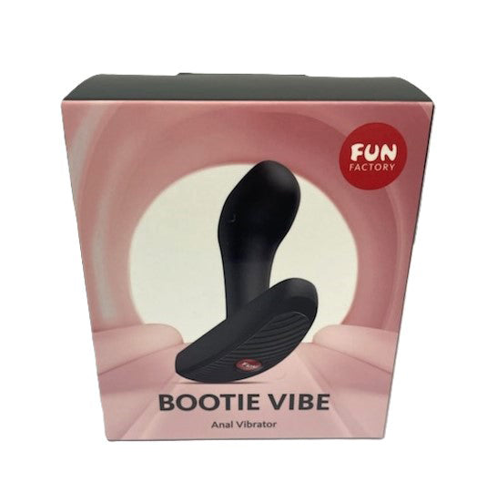 Fun Factory Bootie Vibe Anal Vibrator Black in packaging with branding and product details.
