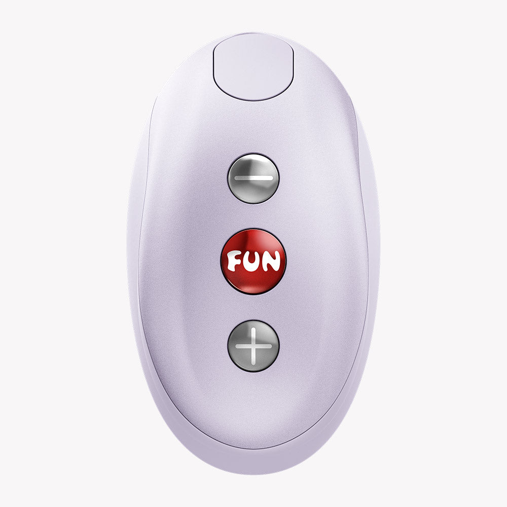 Fun Factory Mea Air Pulse Vibrator Purple control interface with buttons for custom settings.