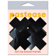 Pastease Petite Plus X Faux Latex Black Cross Pasties packaged with bold black cross shapes, perfect for festivals and themed parties.