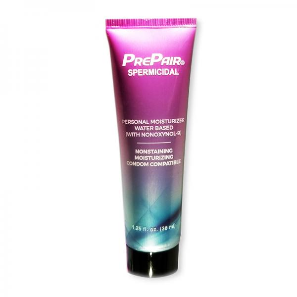 PrePair Spermicidal Lube 1.25 Oz Tube, water-based personal lubricant with Nonoxynol-9 for added contraceptive support.