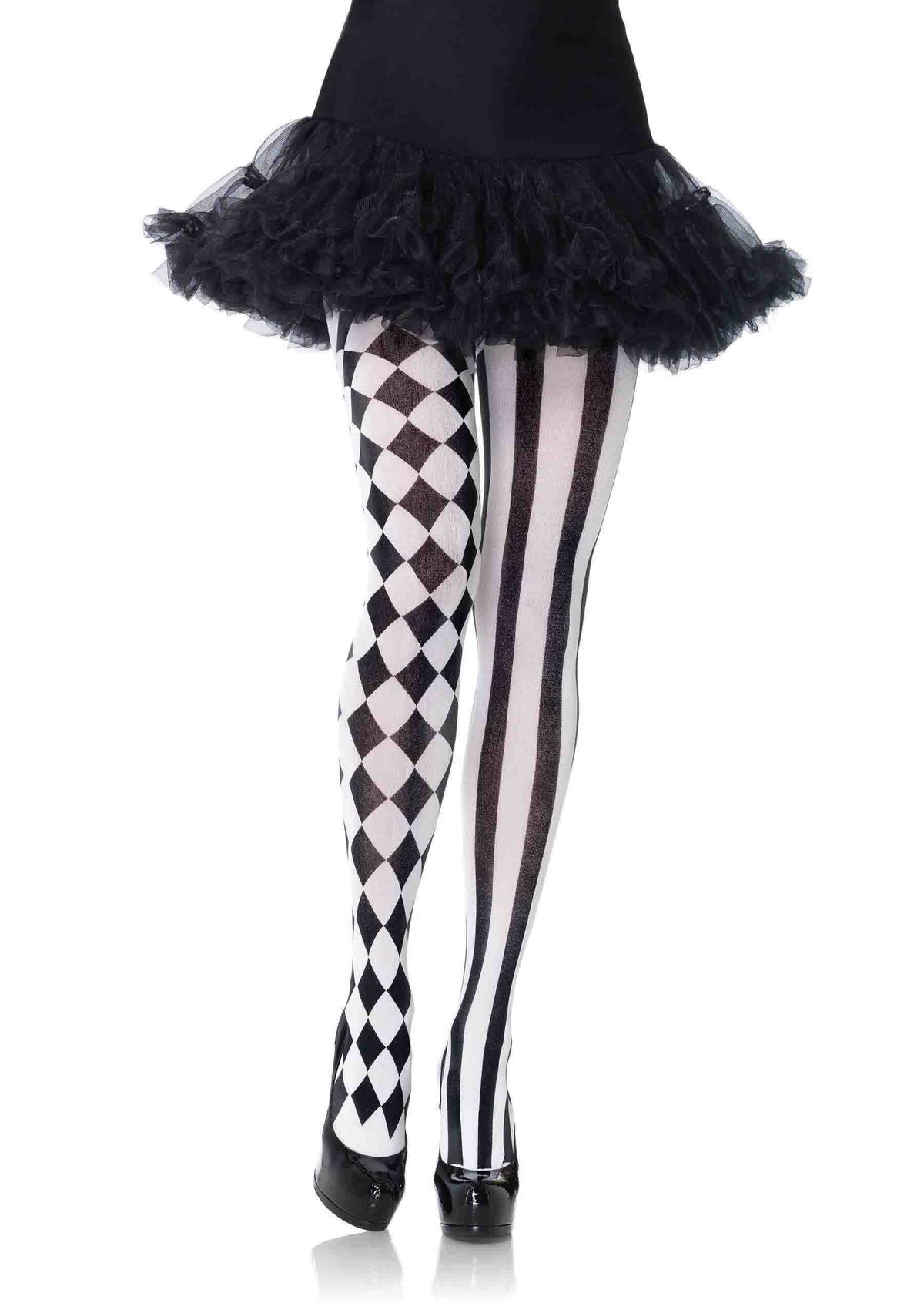 Leg Avenue Aura Harlequin Pantyhose Black and White