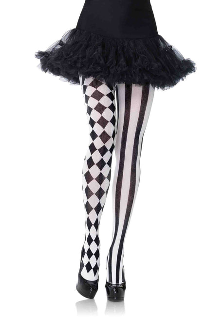Leg Avenue Aura Harlequin Pantyhose Black and White