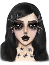 Leg Avenue Spider Web Face Jewels Sticker designed on a model with spider web and spider motifs for Halloween decoration.