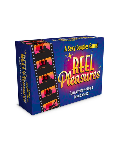 Little Genie Reel Pleasures Couples Card Game box design featuring vibrant colors and playful movie themes.
